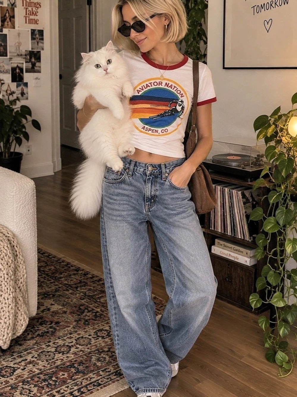Aviator Nation Aspen Ski Logo Ringer Tee White & Red XS - boxy/oversized